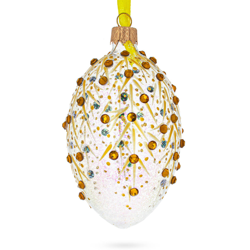 Glass Gold Branches Glass Egg Christmas Ornament 4 Inches in Gold color Oval