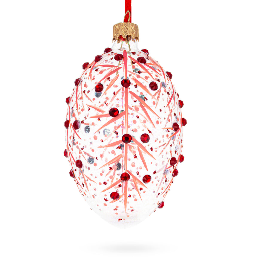 Glass Red Branches Glass Egg Christmas Ornament 4 Inches in Red color Oval