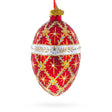 Glass Diamond Trellis on Red Glass Egg Christmas Ornament 4 Inches in Red color Oval