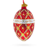 Glass Diamond Trellis on Red Glass Egg Christmas Ornament 4 Inches in Red color Oval