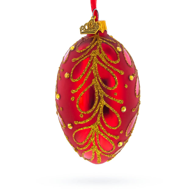 Glass Red Paisley Glass Egg Christmas Ornament 4 Inches in Red color Oval