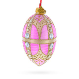 Glass Diamonds on Gold and Pink Glass Egg Ornament 4 Inches in Pink color Oval