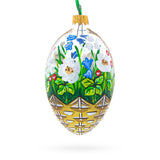 Glass Summer Flowers Basket Glass Egg Ornament 4 Inches in Multi color Oval