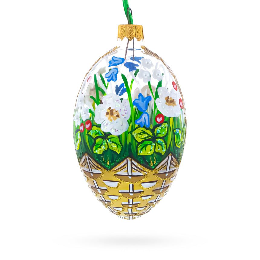 Glass Summer Flowers Basket Glass Egg Ornament 4 Inches in Multi color Oval