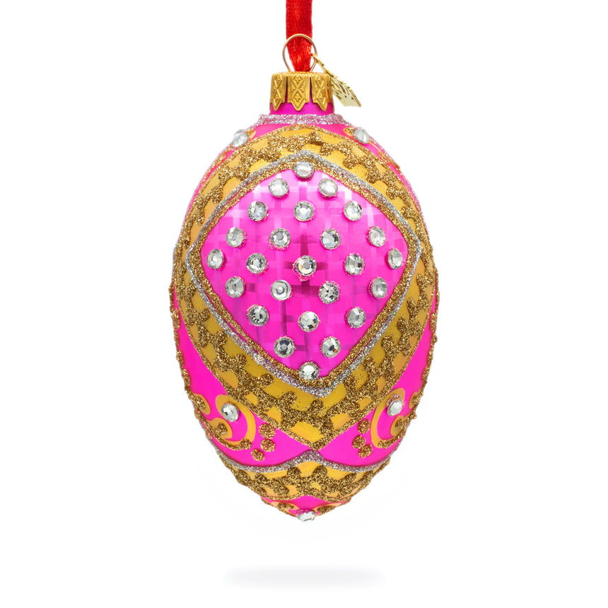 Glass Jewels on Pink Glass Egg Ornament 4 Inches in Pink color Oval