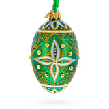 Glass Jeweled White Star on Green Glass Egg Ornament 4 Inches in Green color Oval