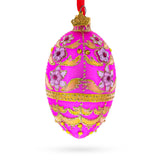 Glass Jeweled Flowers on Pink Glass Egg Ornament 4 Inches in Pink color Oval