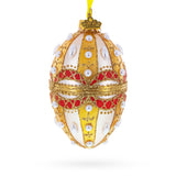 Glass Pearls on Gold and White Glass Egg Ornament 4 Inches in Multi color Oval