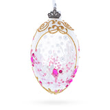 Glass Pink Pearls on Clear Glass Egg Ornament 4 Inches in Clear color Oval