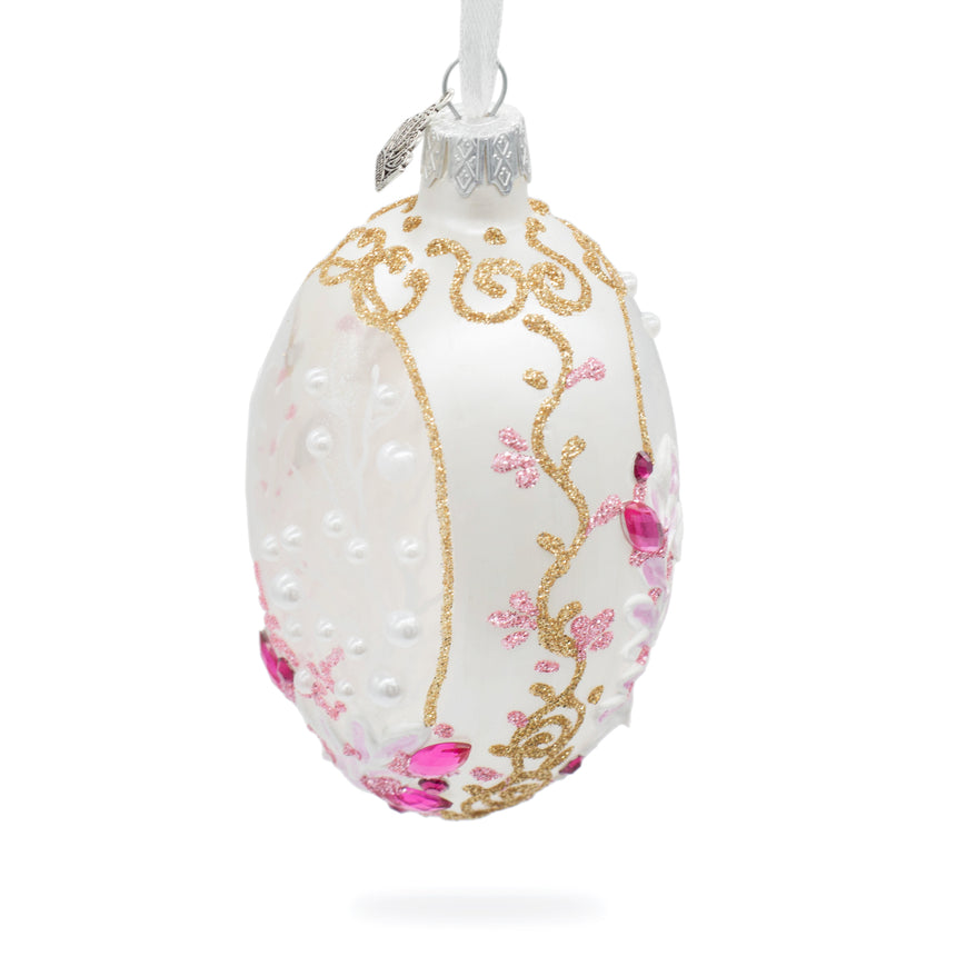 Glass Pink Pearls on Clear Glass Egg Ornament 4 Inches in Clear color Oval