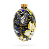 Glass Black and Gold Floral with Jewel Accents Glass Egg Ornament in Black color Oval