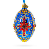 Glass Sapphire with Red Floral Gemstone Embellishments Glass Egg Ornament in Blue color Oval