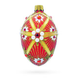 Glass Red and Gold Floral Bejeweled Glass Egg Ornament in Red color Oval