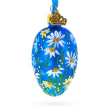 Glass Cobalt Blue with White Daisy Floral Mini Glass Egg Ornament 2.9 Inches in Blue color Oval