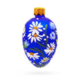 Glass Cobalt Blue with White Daisy Floral Mini Glass Egg Ornament 2.9 Inches in Blue color Oval