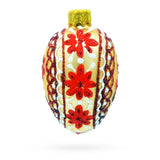 Glass Cream with Red Floral and Lace Accents Mini Glass Egg Ornament in Red color Oval