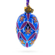 Glass Cobalt Blue with Pink and Yellow Floral Pattern Mini Glass Egg Ornament 2.9 Inches in Purple color Oval