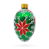 Glass Festive Green with Red and White Snowflake Pattern Mini Glass Egg Ornament in Green color Oval