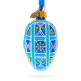 Glass Cobalt Blue and White Geometric Floral Mini Glass Egg Ornament 2.9 Inches in Blue color Oval