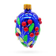 Glass Shiny Blue with Red Berry and Green Leaf Accents Mini Glass Egg Ornament 2.9 Inches in Blue color Oval