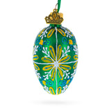 Glass Emerald Green with Blue and Yellow Swirl Floral Mini Glass Egg Ornament 2.9 Inches in Green color Oval