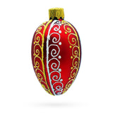 Glass Red with Gold and White Swirl Design Mini Glass Egg Ornament in Red color Oval