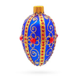 Glass Royal Blue with Gold and Red Gem Accents Mini Glass Egg Ornament in Blue color Oval