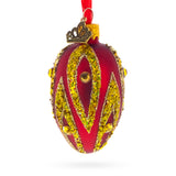 Glass Red with Gold and Green Glitter Flame Design Mini Glass Egg Ornament 2.9 Inches in Red color Oval