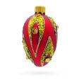 Glass Red with Gold and Green Glitter Flame Design Mini Glass Egg Ornament 2.9 Inches in Red color Oval