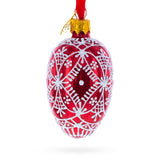 Glass Red with White Glitter Snowflake Lace Design Mini Glass Egg Ornament 2.9 Inches in Red color Oval