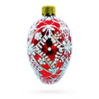 Glass Red with White Glitter Snowflake Lace Design Mini Glass Egg Ornament 2.9 Inches in Red color Oval