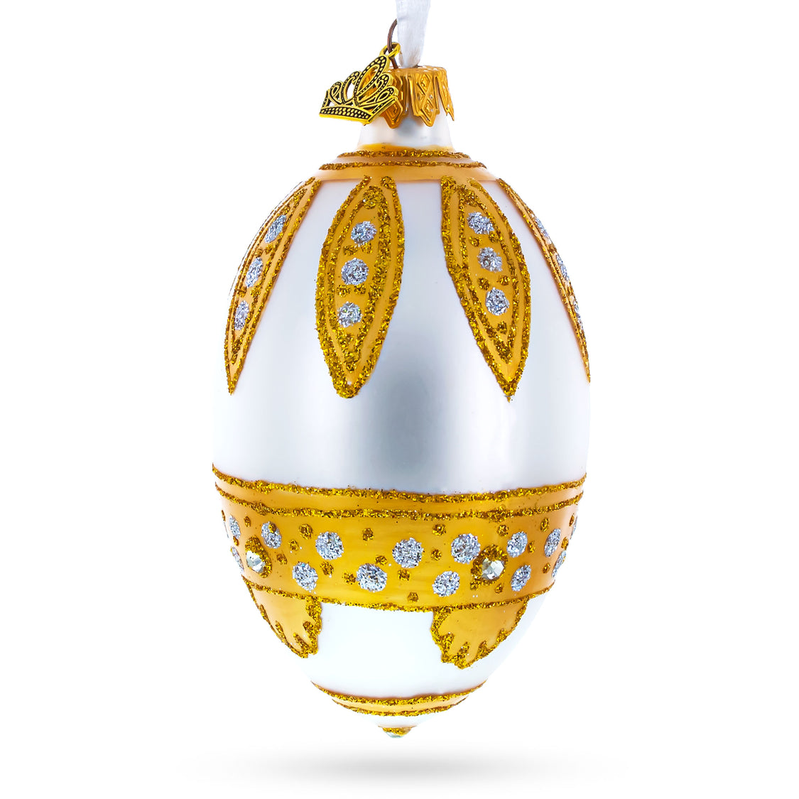 Buy Golden Leaves On White Egg Glass Ornament 4 Inches – BestPysanky