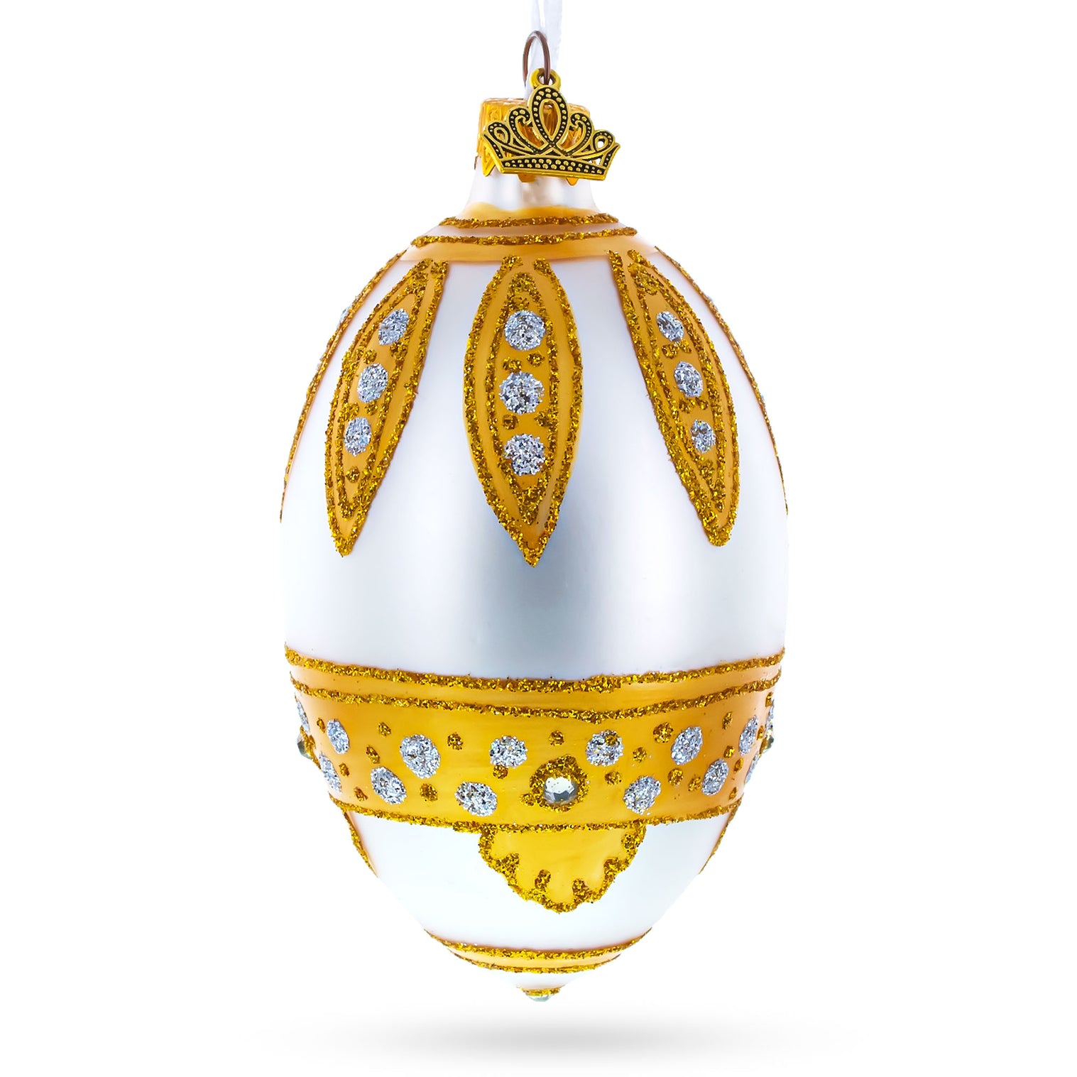 Buy Golden Leaves On White Egg Glass Ornament 4 Inches – BestPysanky