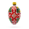 Glass Black with Red, Green, and Gold Glitter Cross Pattern Mini Glass Egg Ornament 2.9 Inches in Red color Oval