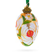 Glass Golden with White and Orange Floral Swirl Design Mini Glass Egg Ornament 2.9 Inches in Gold color Oval