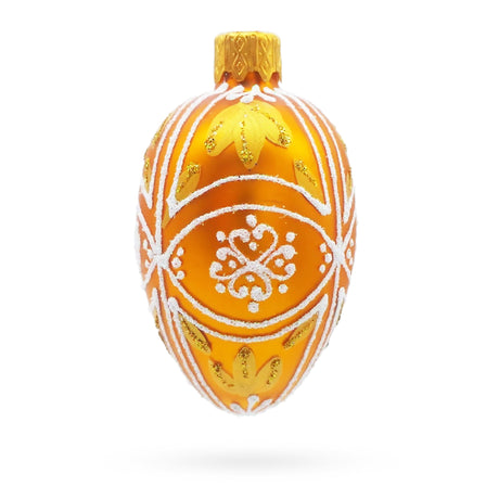 Glass Amber Gold with White and Gold Filigree Design Mini Glass Egg Ornament in Gold color Oval