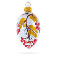 Glass Frosted White with Red Berry and Snow-Covered Branch Design Mini Glass Egg Ornament 2.9 Inches in White color Oval