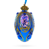 Glass Royal Blue with Gold Glitter and Iridescent Sequins Mini Glass Egg Ornament 2.9 Inches in Blue color Oval