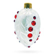 Glass White with Red Gem Accents and Leaf Design Mini Glass Egg Ornament 2.9 Inches in White color Oval