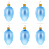 Glass Set of 6 Blue Mini Glass Egg Ornaments 2.9 Inches in Blue color Oval