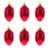 Glass Set of 6 Glossy Red Mini Glass Egg Ornaments 2.9 Inches in Red color Oval