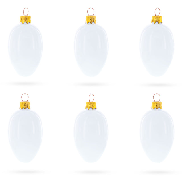 Glass Set of 6 Glossy White Mini Glass Egg Ornaments 2.9 Inches in White color Oval