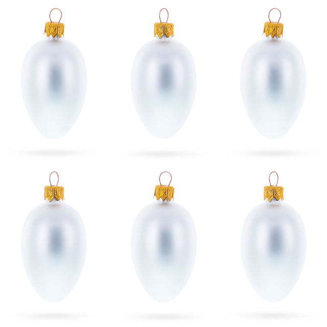 Glass Set of 6 Matte  White Mini Glass Egg Ornaments 2.9 Inches in White color Oval