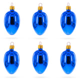 Glass Set of 6 Glossy Blue Mini Glass Egg Ornaments 2.9 Inches in Blue color Oval