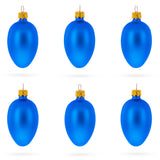 Glass Set of 6 Matte Blue  Mini Glass Egg Ornaments 2.9 Inches in Blue color Oval