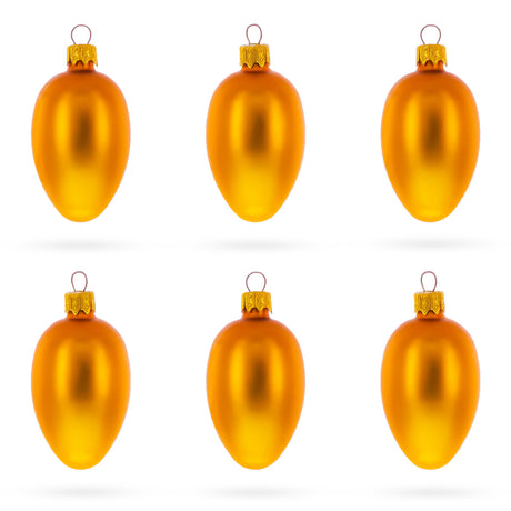 Glass Set of 6 Matte Gold Mini Glass Egg Ornaments 2.9 Inches in Gold color Oval