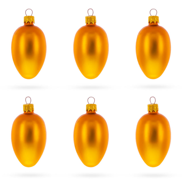 Glass Set of 6 Matte Gold Mini Glass Egg Ornaments 2.9 Inches in Gold color Oval