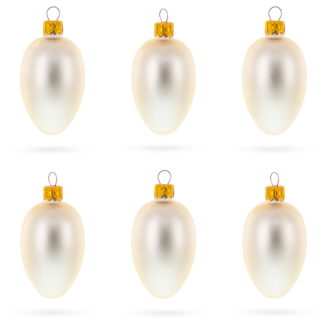 Glass Set of 6 Champagne Mini Glass Egg Ornaments 2.9 Inches in Beige color Oval