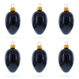 Glass Set of 6 Black Mini Glass Egg Ornaments 2.9 Inches in Black color Oval