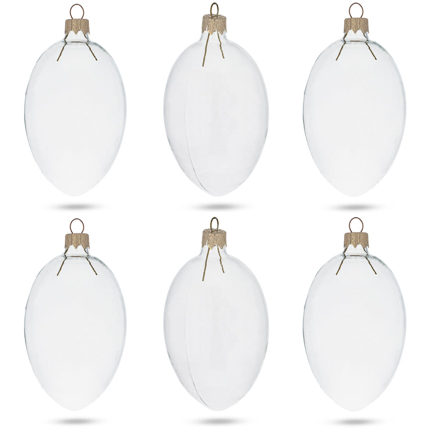 Glass Set of 6 Clear Glass Egg Ornaments DIY Craft 4 Inches in Clear color Oval